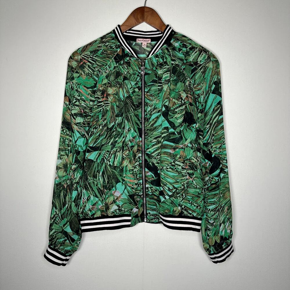 NWOT Juicy Couture Sheer Green Tropical Bomber Jacket